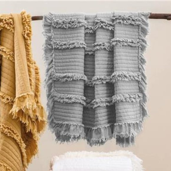 Farmhouse Throw Blanket Boho Cottage Decor Soft Decorative Grey Quilted Cover - Picture 7 of 12